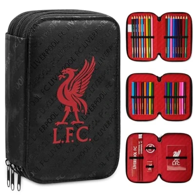 Afbeelding van Liverpool F.C. Gevuld schooletui, kleuren en schrijfwaren set schoolzaken, Zwart/Rood, Potloodtassen