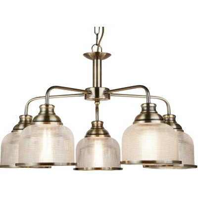 Afbeelding van Hanglamp Bistro II 5 lamps messing/ribbelglas