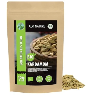 Afbeelding van biologische hele kardemom (100 g), kardemomzaden, kardemomzaden uit gecontroleerde teelt, laboratoriumgetest, 100% zuivere en natuurlijke
