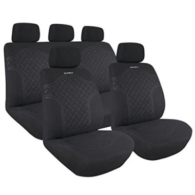 Afbeelding van Stoelhoezen set Kupra grijs 9 delig voorstoelen 2x achterstoelen hoofdsteunen 5x geschikt voor zij airbag polyester velour achter 50 60 40 deelbaar
