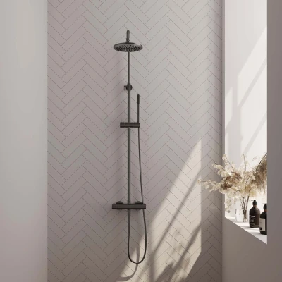 Afbeelding van Brauer gunmetal Edition Regendoucheset opbouw hoofddouche 20cm glijstang handdouche staaf 1 stand gladde knoppen PVD geborsteld