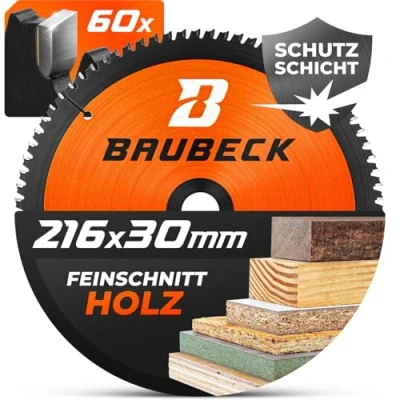 Afbeelding van BAUBECK zaagblad 216 x 30 mm, houtsnede, dunne snede, cirkelzaagblad voor hout, 216, geschikt Metabo KGS Bosch GCM 8 enz.
