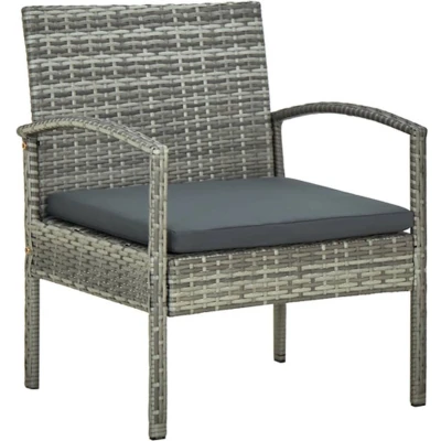 Afbeelding van Tuinstoel met kussen poly rattan grijs