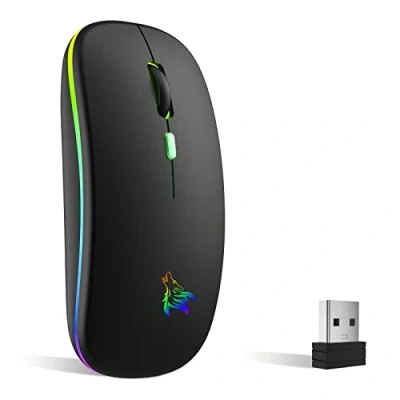 Afbeelding van TQQ Oplaadbare draadloze muis, 7 kleuren verlichte muis met 2,4 GHz mini USB ontvanger, gamingmuis, compatibel laptop, pc, computer, Chromebook, notebook (zwart)