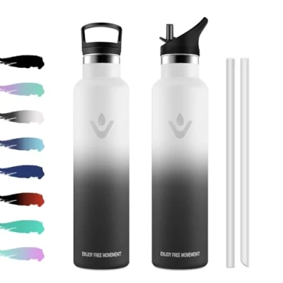 Afbeelding van Thermosfles, 1 l, thermosfles van roestvrij staal, waterdichte waterfles, BPA vrij, staal met rietje, herbruikbaar, drinkfles voor kinderen, volwassenen, bergbeklimmen, wandelen, fietsen