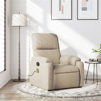 Image de vidaXL Fauteuil inclinable de massage crème tissu microfibre373460