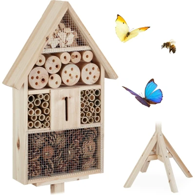 Afbeelding van Relaxdays insectenhotel bijenhotel insectenhuis bijenhuis standaard vlinderhuis