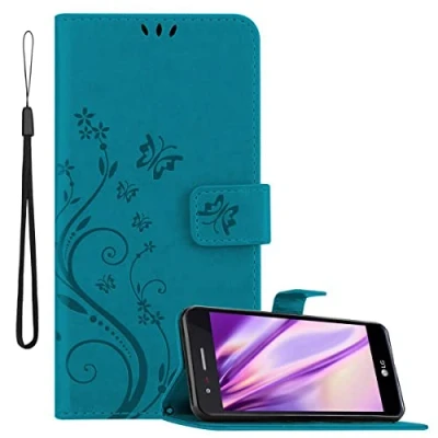 Afbeelding van Cadorabo Hoesje geschikt voor LG K8 2017 in BLOEMEN BLAUW Beschermhoes bloemmotief met magnetische sluiting, standfunctie en kaartsleuven Book Case Cover Etui