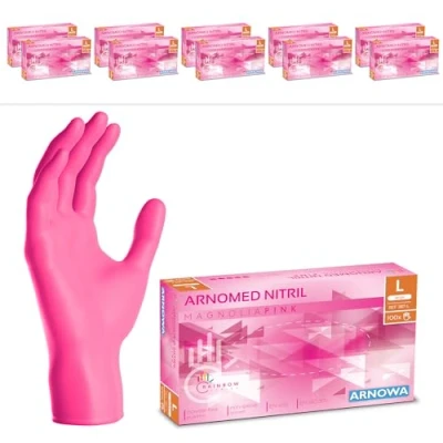 Afbeelding van ARNOMED 1000 stuks poedervrije nitril wegwerphandschoenen roze maat L, S, M, XL