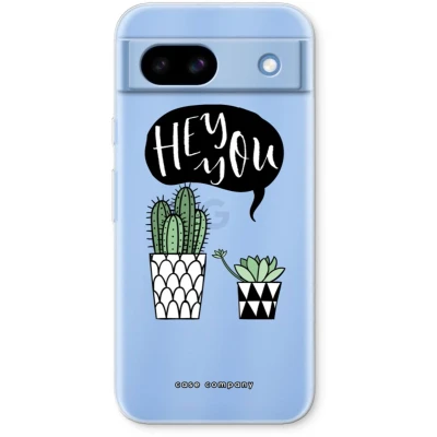 Afbeelding van Case Company® hoesje geschikt voor Google Pixel 8a Hey you cactus Soft Cover Telefoonhoesje Bescherming aan alle Kanten en Schermrand