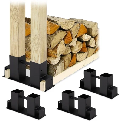 Afbeelding van Relaxdays houtopslag diy set van 4 stapelhulp voor brandhout haardhoutopslag staal