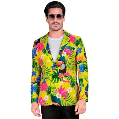 Afbeelding van Widmann Hawaii &amp; Carribean Tropisch Kostuum Tropicana Bloemen Colbert Man Geel, Groen Small Carnavalskleding Verkleedkleding