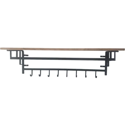 Afbeelding van Mangohouten Kapstok met 8 Haken Industriële Wandkapstok 110x30x27 cm
