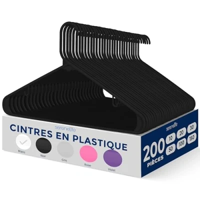 Afbeelding van SereneLife Kleerhangers, plastic Hanger, kledinghanger 200 delige set anti slip, ruimtebesparende kastorganizers, duurzaam en sterk voor shirts, truien, hoodies, kinderkleding jurken, ultradun, lichtgewicht.