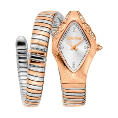 Afbeelding van Just Cavalli Dameshorloge, roségouden kast, zilveren wijzerplaat, tweekleurige en metalen band, 2 wijzers, 3 ATM, Twee tinten zilver roségoud