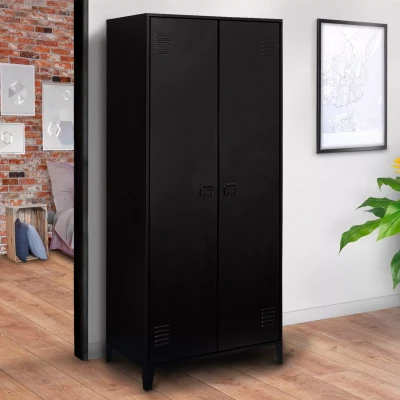 Afbeelding van Armoire vestiaire penderie ESTER 2 portes métal noir design industriel