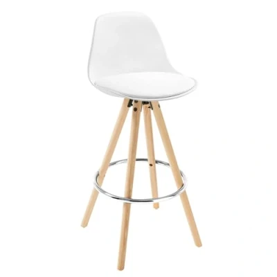 Afbeelding van WOLTU® BH45ws 1, 1 x barkruk van kunstleer, zitting + voetensteun, design, keuken, kruk hout, poten, wit