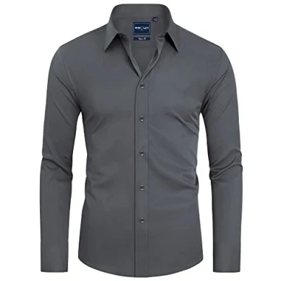 Afbeelding van DEMEANOR Overhemd met lange mouwen voor heren, slim fit, strijkvrij, vrijetijdshemd, grijs.