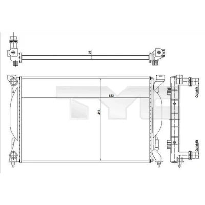Afbeelding van TYC 702 0012 R Radiateur voor voertuigen met airco 632 416 23 Handgeschakeld Koelribben mechanisch gelast AUDI: A4 B7 Avant, B6 A6 C5 Saloon