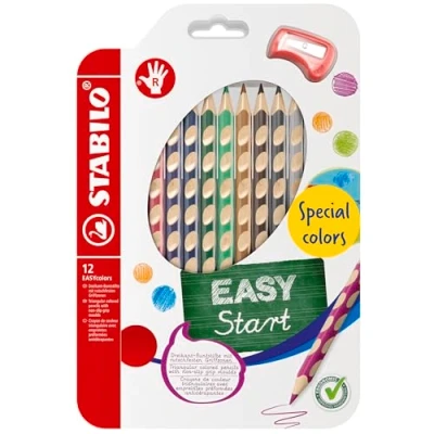 Afbeelding van Kleurpotlood STABILO EASYcolors kartonnen etui x 12 driehoekige kleurpotloden grappige kleuren voor rechtshandigen incl. puntenslijper