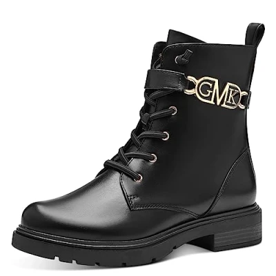 Afbeelding van Marco Tozzi BY Guido Maria Kretschmer Veterboots, Dames, Maat: 37, Black/gold Hoogwaardig imitatieleer