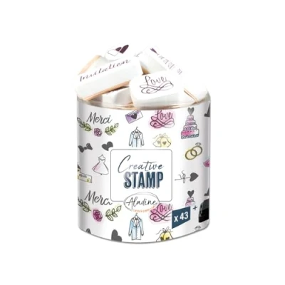 Afbeelding van Aladine Stampo Scrap stempelset voor creatieve kaarten Scrap, DIY, knutselen om mee te nemen + zwarte inbegrepen (bruiloft)