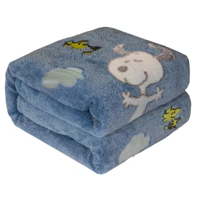 Afbeelding van Kanguru Snoopy Glow in the Dark Blue Zachte fleecedeken gloeit het donker, microvezeldeken 130 x 150 cm, cadeau idee voor Kerstmis of verjaardag, kind kind, ideaal slaapkamer