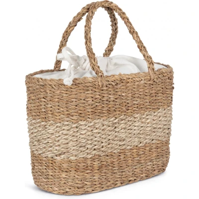 Afbeelding van Kimood Mand van zeegras en jute KINS138 Striped Seagrass Natural / Ecume