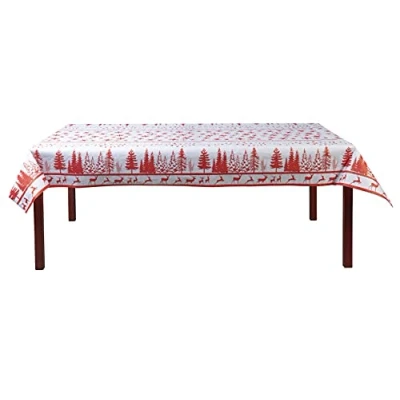 Afbeelding van Pro tafelkleed: damastpapieren wegwerptafelkleed op een rol van 25 m lang en 1,20 breed, rood kerstmotief. Damastpapier met chic klassiek universeel patroon, Ref R482581I
