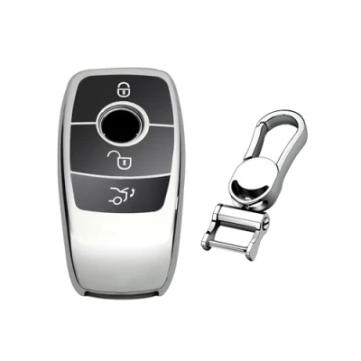Afbeelding van M.JVisun zachte TPU sleutelhoes voor Mercedes Benz 2019 2021 A klasse C G 2017 E 2018 S intelligente autosleutel glanzend zilver metalen sleutelhanger