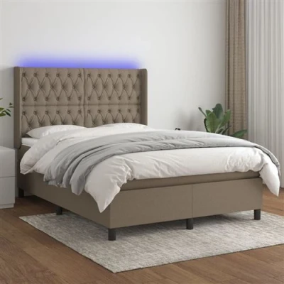 Afbeelding van vidaXL Boxspring met matras en LED stof taupe 140x190 cm