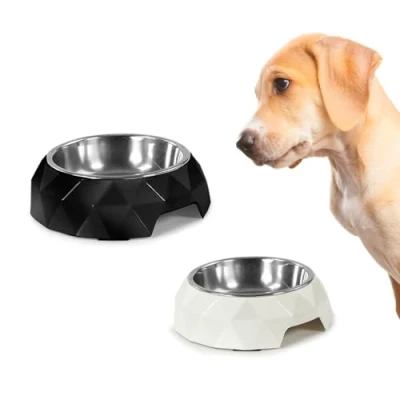 Afbeelding van Record Diamond hondenbak roestvrij staal en melamine afneembaar voorzien van antislip rubbers afmetingen: Ø 18 cm inhoud 350 ml kleur wit