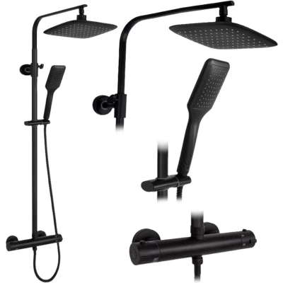 Afbeelding van REA Tom Thermostatische Douchekraan Opbouw Regendouche 25 cm Mat Zwart