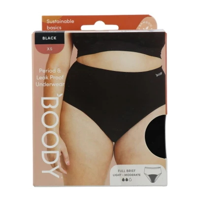 Afbeelding van Boody Bamboe Full Brief Tailleslip menstruatieondergoed Zwart Licht/Normaal (ca. 10 ml/2 tampons) maat XS