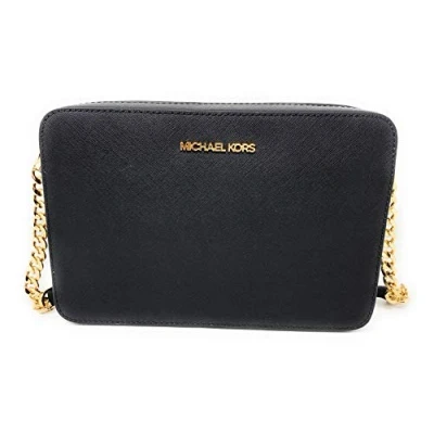 Afbeelding van Michael Kors Women&#039;s Jet Set Large East West Saffiano Leather Crossbody Bag Handtas (Zwart Solid/Goud Hardware)