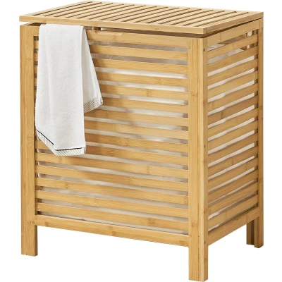 Afbeelding van Wasmand bamboe met waszak en deksel 65 l