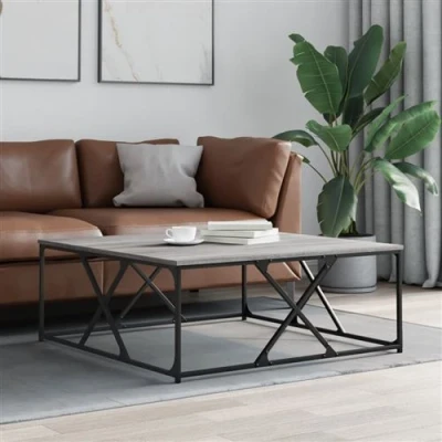 Afbeelding van Salontafel 100x100x40 cm bewerkt hout grijs sonoma eikenkleurig