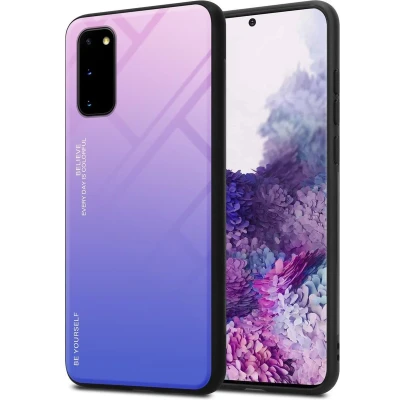 Afbeelding van Cadorabo Hoesje geschikt voor Samsung Galaxy S20 in ROZE BLAUW Tweekleurige beschermhoes van TPU silicone Case Cover en achterzijde gehard glas