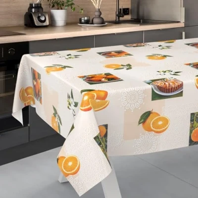 Afbeelding van ANRO Afwasbaar tafelzeil, tuintafelkleed, voor buiten/binnen, met afgesneden rand, oranje, 100 x 140 cm