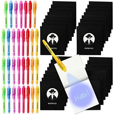 Afbeelding van BONNYCO Onzichtbare inktpennen en notitieboek, verpakking met 32 kleine cadeautjes voor jongens meisjes, cadeau verjaardag, kinderen, feestartikelen piñata, beloning op school