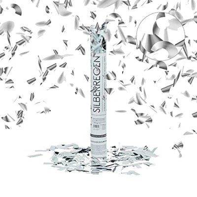 Afbeelding van Relaxdays 10020852 Confetti werper, 40 cm, zilverkleurig, decoratie voor bruiloft, verjaardag, feest, 6 8 m, zilver