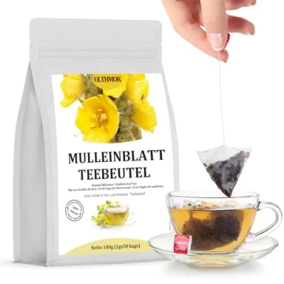 Afbeelding van Mullein Leaf Tea 50 zakjes puur en natuurlijk, zonder additieven, cafeïnevrij