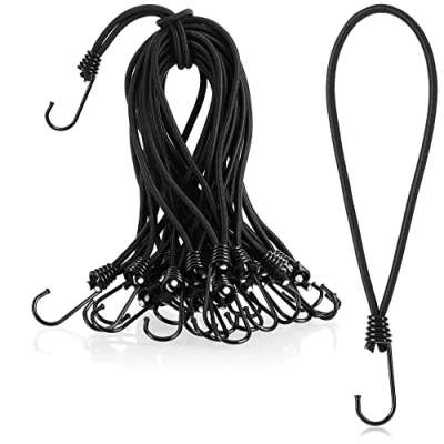 Afbeelding van COM FOUR® 25 x premium zeilspanners met haken rubberen spanners voor banners, posters, tenten, dekzeilen, paviljoens, tentspanners camping (25 stuks zwart cm)