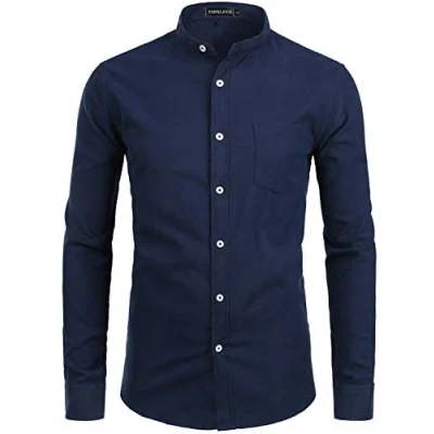 Afbeelding van PARKLEES Oxford overhemd voor heren, lange mouwen, slim fit, effen, met borstzak, Pz112 marineblauw