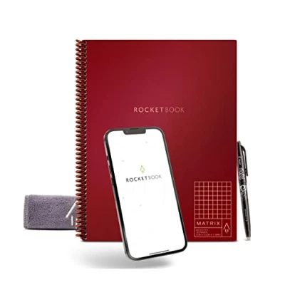 Afbeelding van ROCKETBOOK Matrix MTX L K CME Ecologisch notitieboek, 21,6 x 27,9 cm, herbruikbaar, incl. Pilot Frixion pen en microvezeldoek, bordeaux