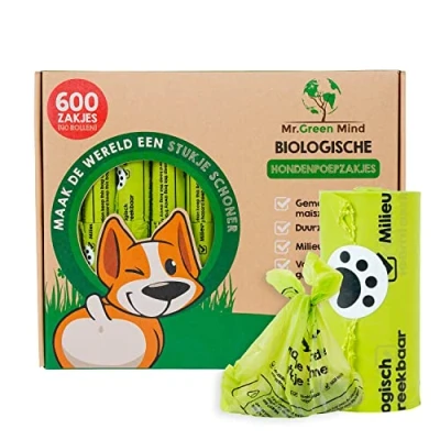 Afbeelding van Mr. Green Mind Poepzakjes 600 stuks lekvrije Hondenpoepzakjes Biologisch Afbreekbaar 40 rollen Hond