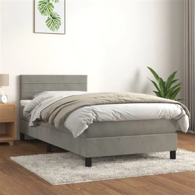 Afbeelding van vidaXL Boxspring met matras fluweel lichtgrijs 90x190 cm