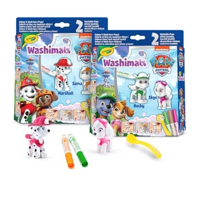 Afbeelding van Crayola Washimals Paw Patrol, activiteitenset met 2 dierenbaby&#039;s, 3 wasbare viltstiften en een borstel, spel cadeau voor kinderen, vanaf jaar, 74 0287