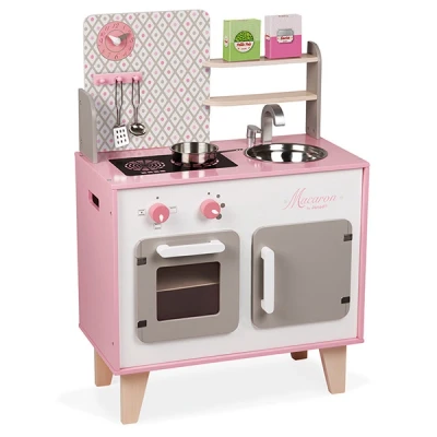 Afbeelding van Janod Keuken Macaron Speelgoedkeuken Met Oven, Gootsteen En Kast Inclusief Meerdere Accessoires Werkbladhoogte: 50 Cm Geschikt Vanaf 3 Jaar