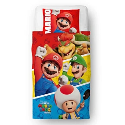 Afbeelding van Character World Nintendo Super Mario Movie Beddengoedset voor eenpersoonsbed, dubbelzijdig omkeerbaar dekbedovertrek en bijpassende kussensloop van polykatoen